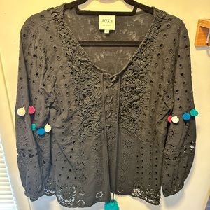 MISA Los Angeles Eyelet Blouse with Tassels‎